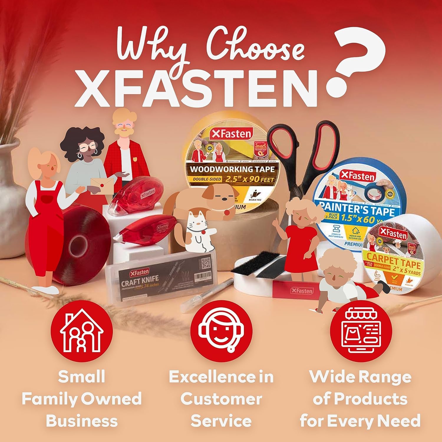 XFasten Double Sided Woodworking Tape 1 Inch x 108 Feet (3-Pack), Residue-Free, Removable Double Sided Woodworking Masking Tape for Wood Template, Mounting Boards MDF Edge Banding, Routing, Anchoring