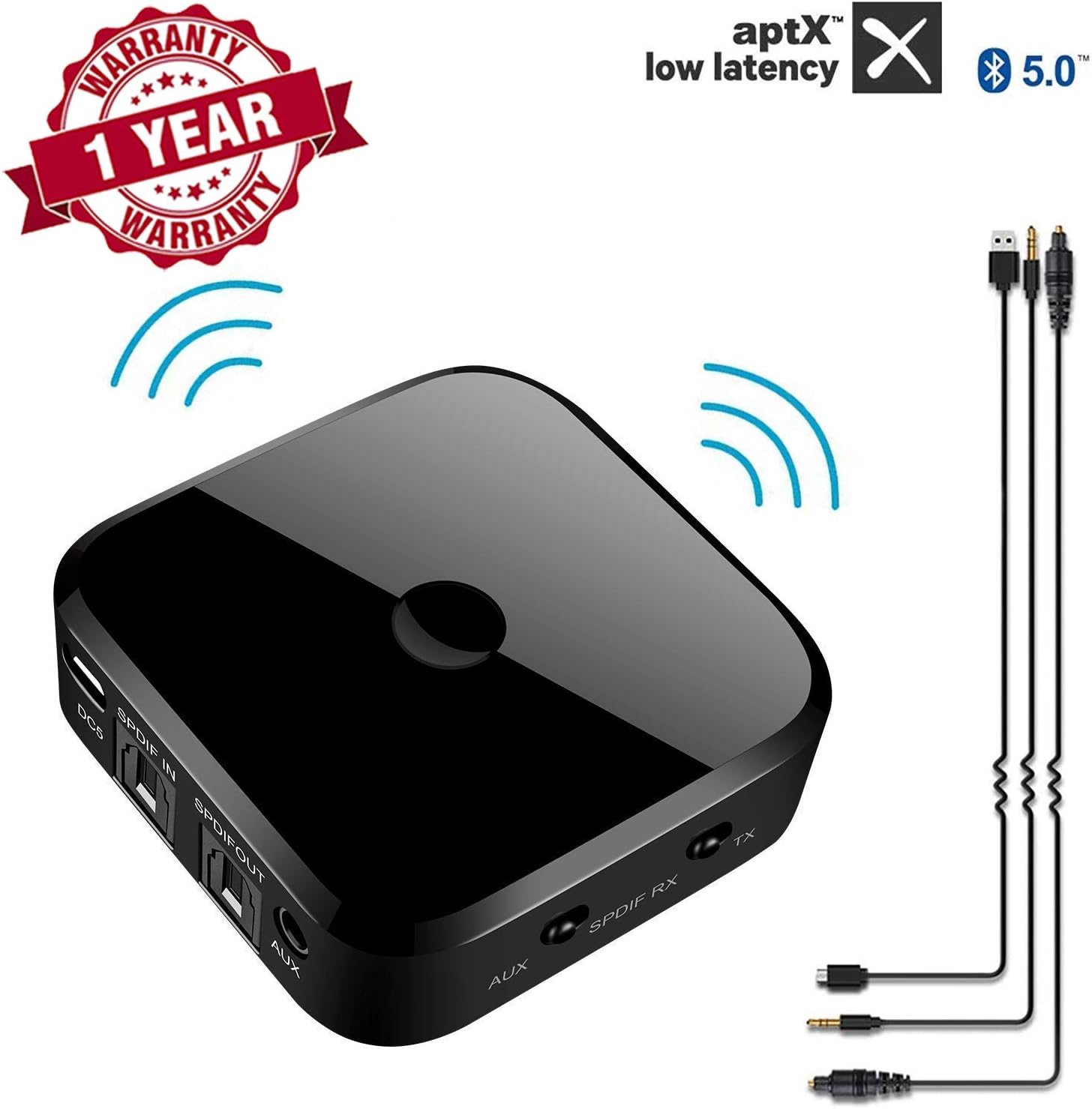 DOTSOG Bluetooth 5.0 Transmitter and Receiver, Digital Optical and 3.5mm Wireless Audio Adapter for TV/Home/Car Stereo System - aptX Low Latency