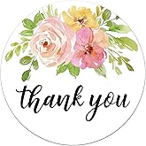 Floral Thank You Stickers, 2 Inch Thank You Label Stickers, 50 Thank You Labels for Small Business Owners, Wedding, Birthday Party Favors, Thanks Envelope, Gift Box.