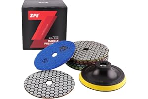 Diamond Polishing Pads, ZFE 9Pcs 4 Inch 100mm Dry Polishing Pads Set with 5/8”-11 Backing Plate for Granite Concrete Marble Quartz Stone Countertop Polishing