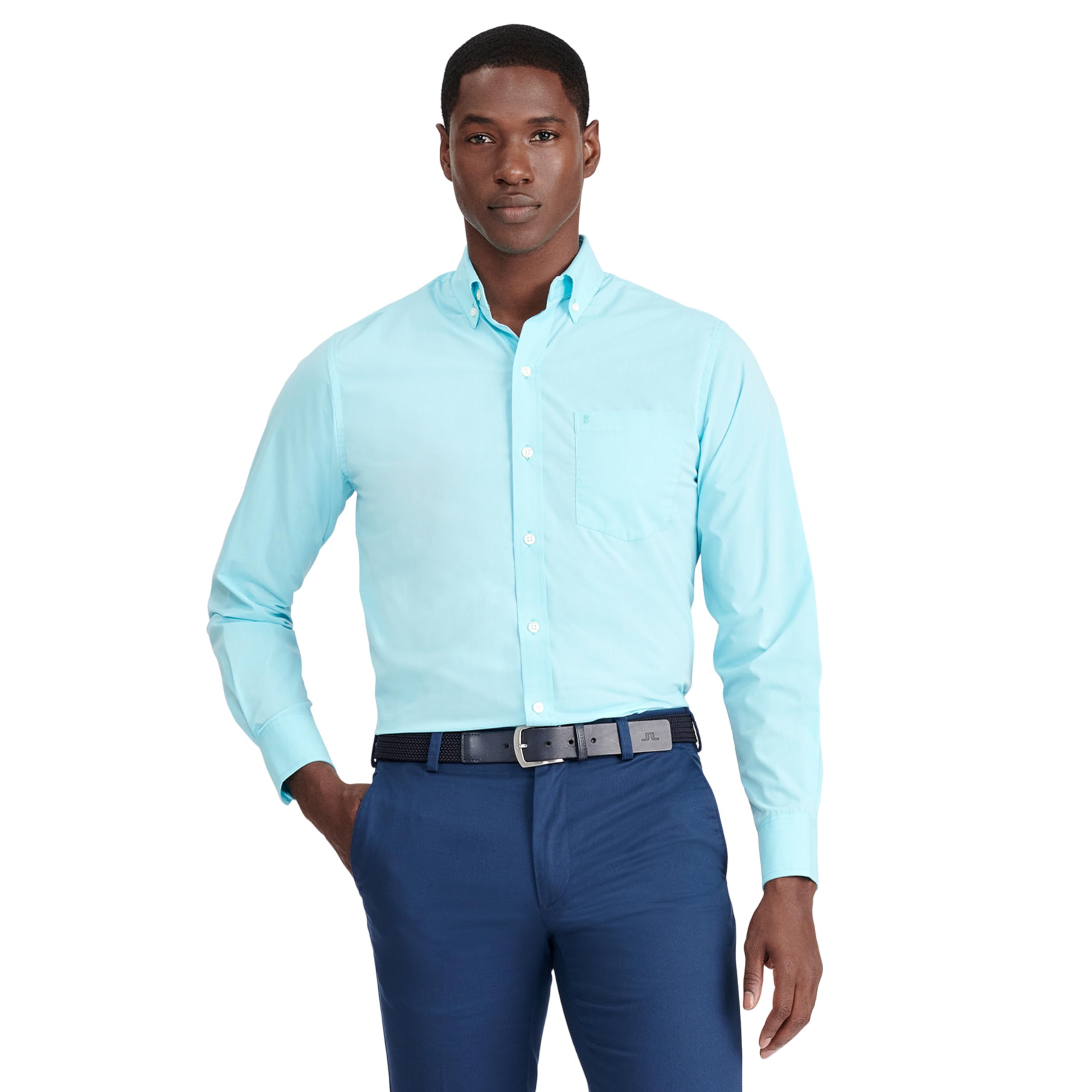 IZOD Men’s Performance Comfort Long sleeve Solid Button Down Shirt, Blue Radiance, X-Large