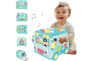 Syozac Toy 1 Year Old Boys Learning Toy with Music/Math/Activity Game 8 in 1 Interactive Baby Early Educational Toy Montessori Toddlers Bus Toys Birthday Gifts Christmas
