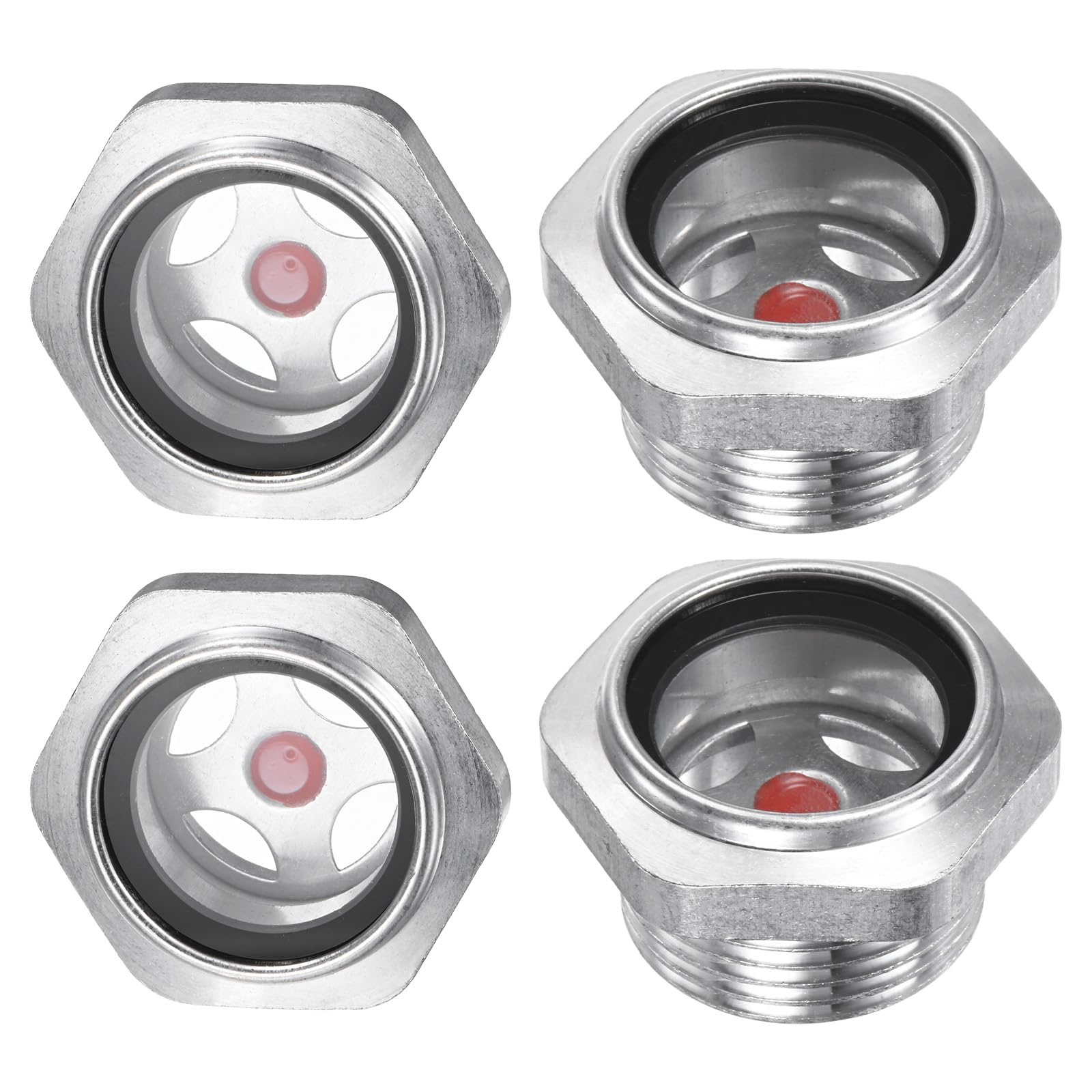 M METERXITY 4-Pack Air Compressor Oil Sight Glass, 1" NPT Toughened Glass No Leak Hex Oil Liquid Level Gauge Fittings W O-Ring for Air Compressor/Pump/Tank Sight Plug Window