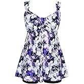 DANIFY Plus Size Swimsuit for Women Tankini Swimdress Tummy Control Swimwear Two Piece Bathing Suit with Shorts