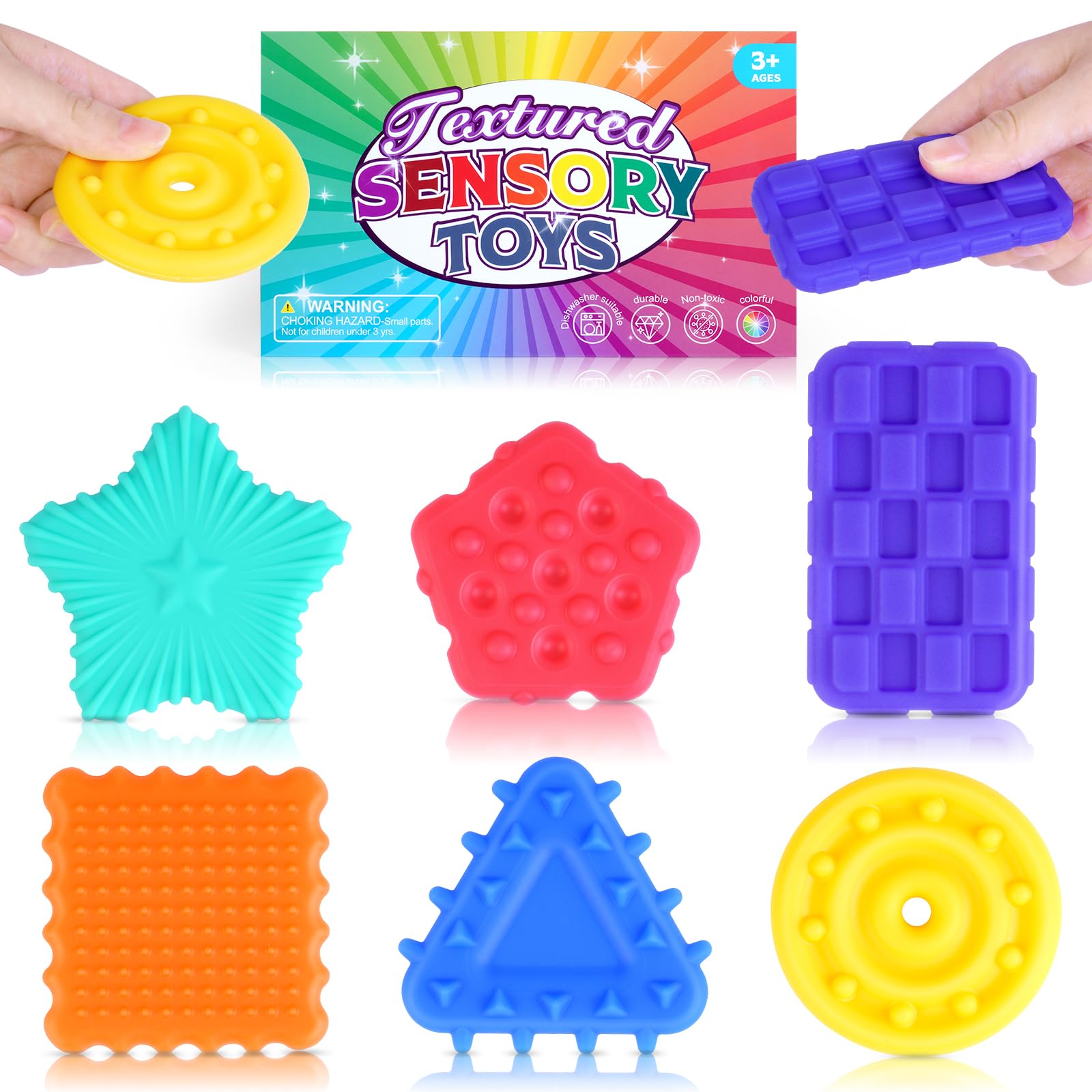AYESY Sensory Stones, 6PCS Textured Soft Toys for Kids Adults, Silicon Sensory Fidget Worry Stones for Autism, Fidget Stress Calming Toys for Students Anxiety Relief