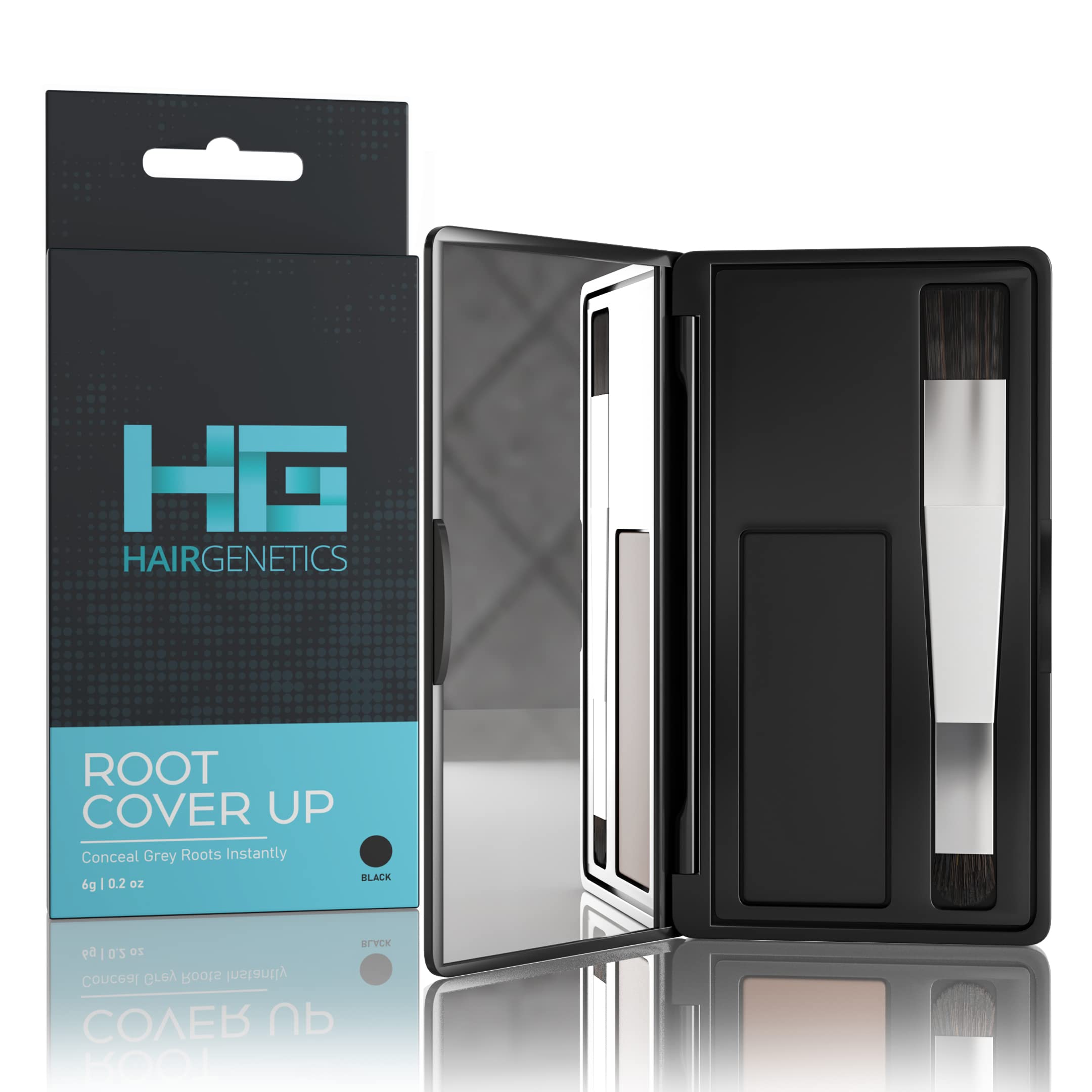 Hair Genetics Root Touch Up Hair Powder - Root Cover Up Instantly Conceals Thin Hairline, Covers Grey Roots, Easy Application, Water & Sweat Resistant Hair Colour for Fuller Hairlines (Black)