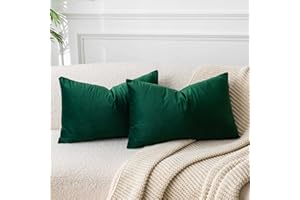 JUSPURBET Christmas Dark Green Velvet Throw Pillow Covers 16x24 inch Set of 2 for Living Room Couch Sofa Bedroom Decorative Rectangle Solid Soft Cushion Cases with Invisible Zipper