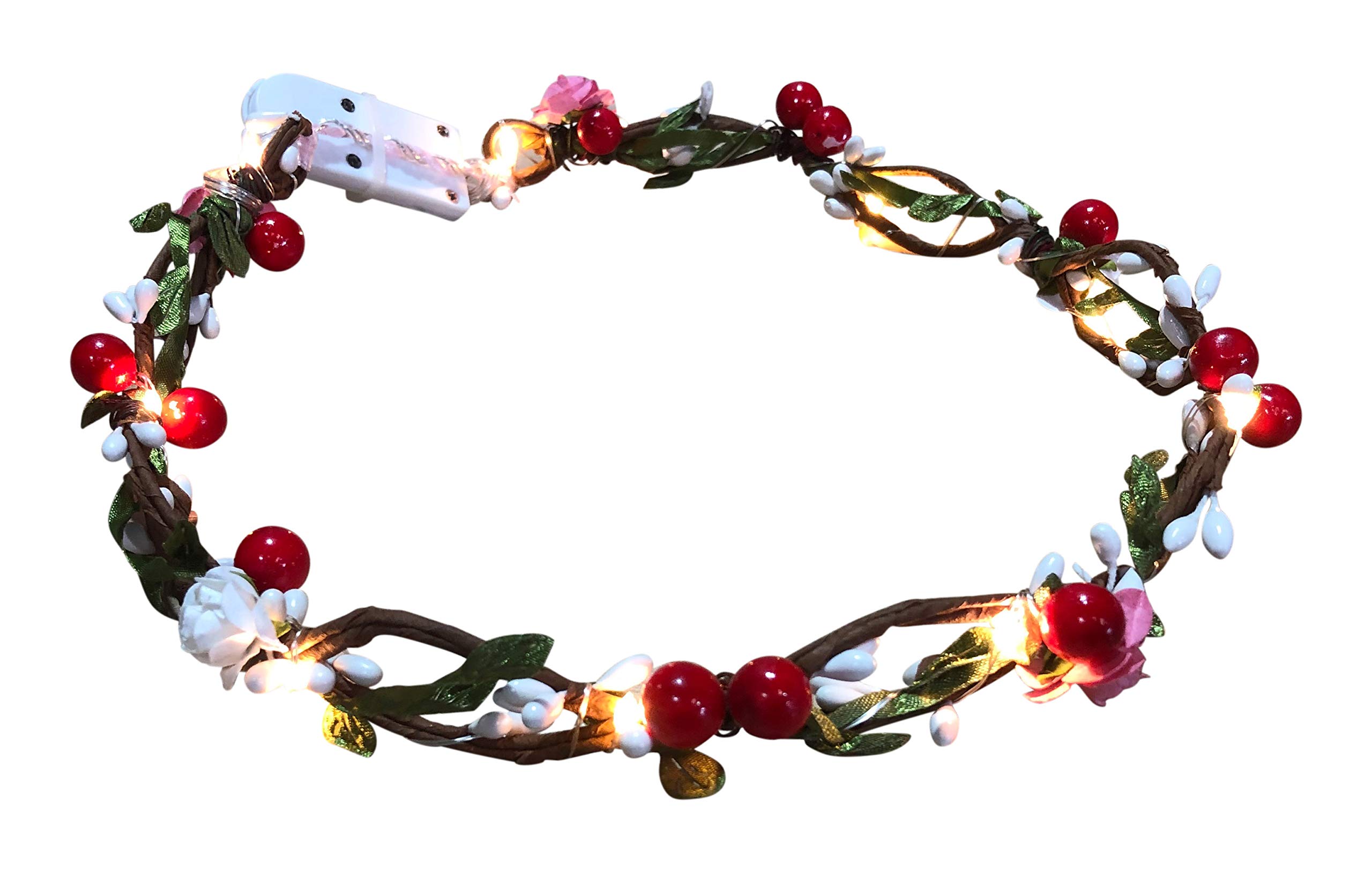 Glowtopia Light Up Floral Wreath Crown Garland with Warm White LEDs Flower Headband Wedding Decoration Festivals (Flowers with Berry Detail)