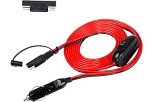 SinLoon Cigarette Lighter SAE Battery Charger Cable with Switch,12V 15A Cigarette Lighter Male Plug to Waterproof SAE Quick Release Adapter Extension Charging Cable with Fuse and LED Light (Switch)
