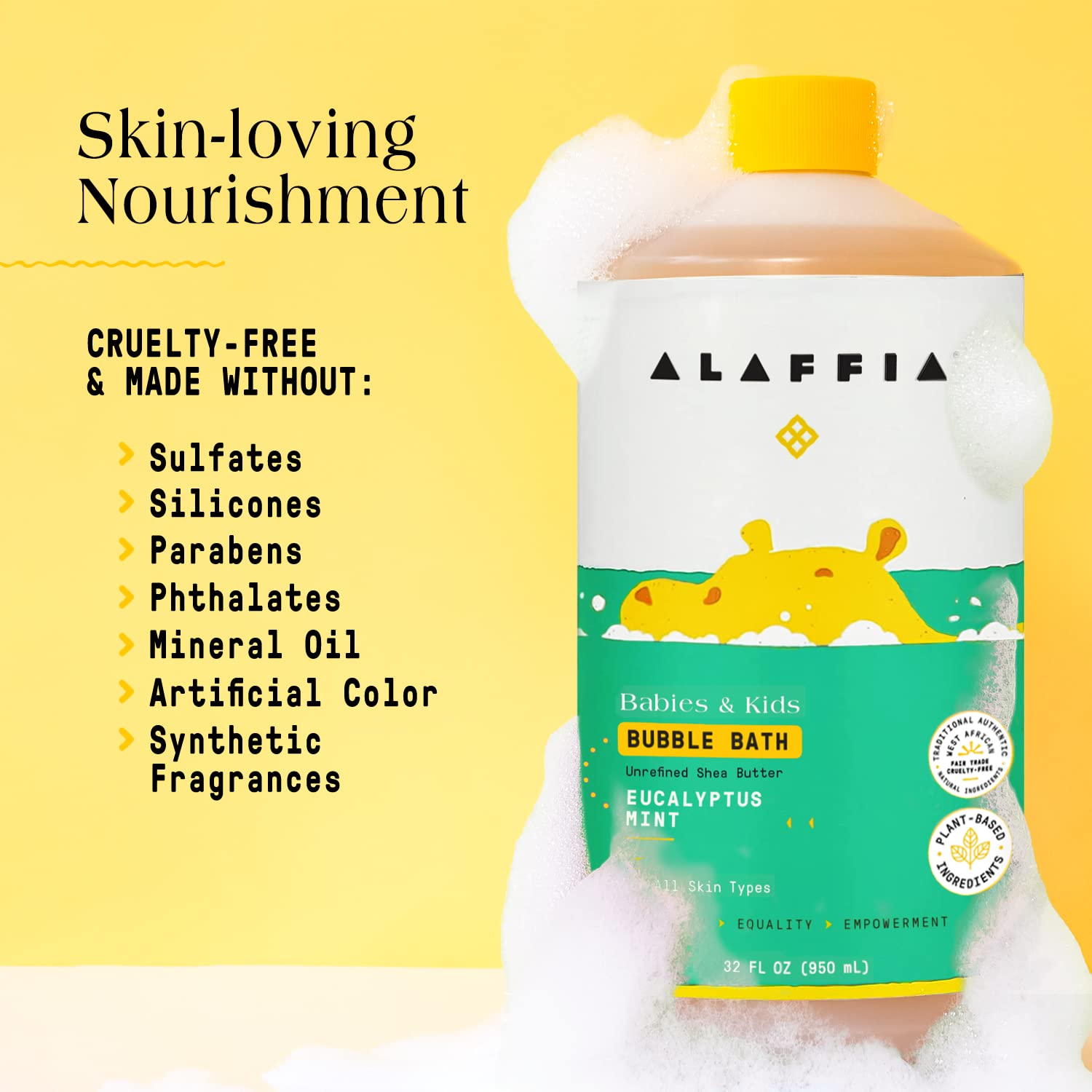 Alaffia Babies and Kids Bubble Bath, Gentle Baby Essentials for Delicate Skin, Cleansing & Calming Bubbles, Plant Based Formula, Vegan, Eucalyptus Mint (2 Pack - 32 Fl Oz Ea)