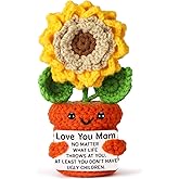 NEVERNERVE Funny Valentine Gift for Mom, Love You Mom Crochet Sunflower, Humorous Handmade Gift from Daughter Son, Cute Desk Decor