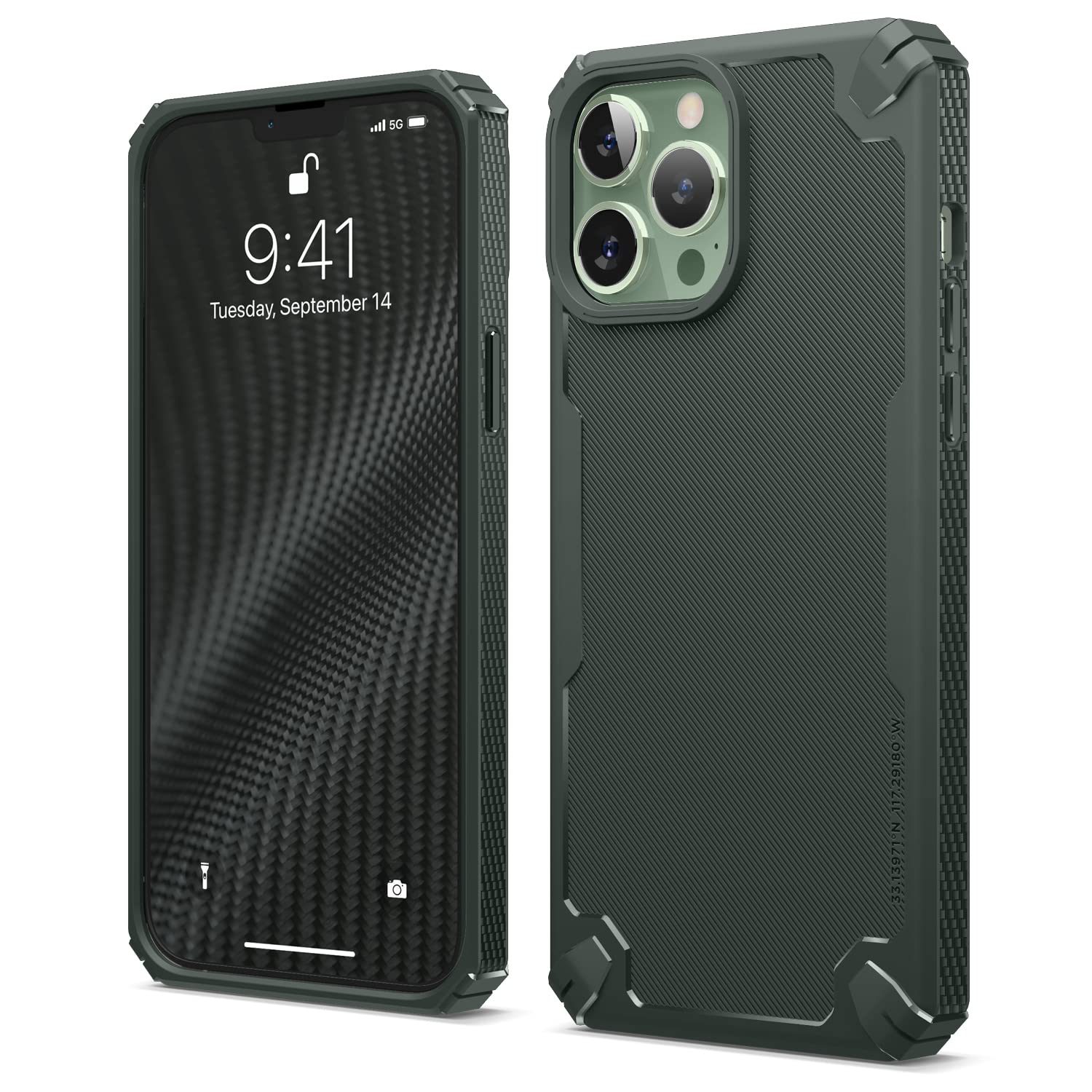 elago Armor Case Compatible with iPhone 13 Pro Max (6.7"), Heavy-Duty Protective Case, Premium TPU, Carbon Fiber Texture, Tough Rugged Design, Full Body Protection, Shockproof Cover (Dark Green)
