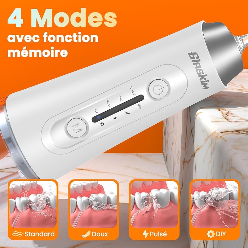 Jet Dentaire Hydropulseur Professionnel - 4 Modes de Nettoyage, Réservoir 320ML Grande Capacité