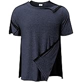 Fififlip Men's Post Shoulder Surgery Shirts Tear Away Recovery Short Sleeve Full Open Side Snap Chemo Shirt Adaptive Clothing