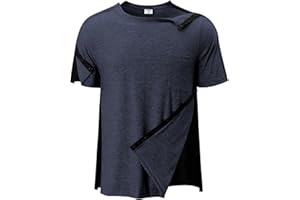 Fififlip Men's Post Shoulder Surgery Shirts Tear Away Recovery Short Sleeve Full Open Side Snap Chemo Shirt Adaptive Clothing