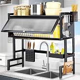 XDTIME Over the Sink Dish Drying Rack – 3 Tier with Cover, Space-Saving Dish Drainer Organizer for Dishes, Glasses, Bowls & C