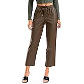 SANTINY Women's Faux Leather Pants High Waisted Straight Leg Cropped Ankle Trousers Vegan Matte Pleather Pants for Women