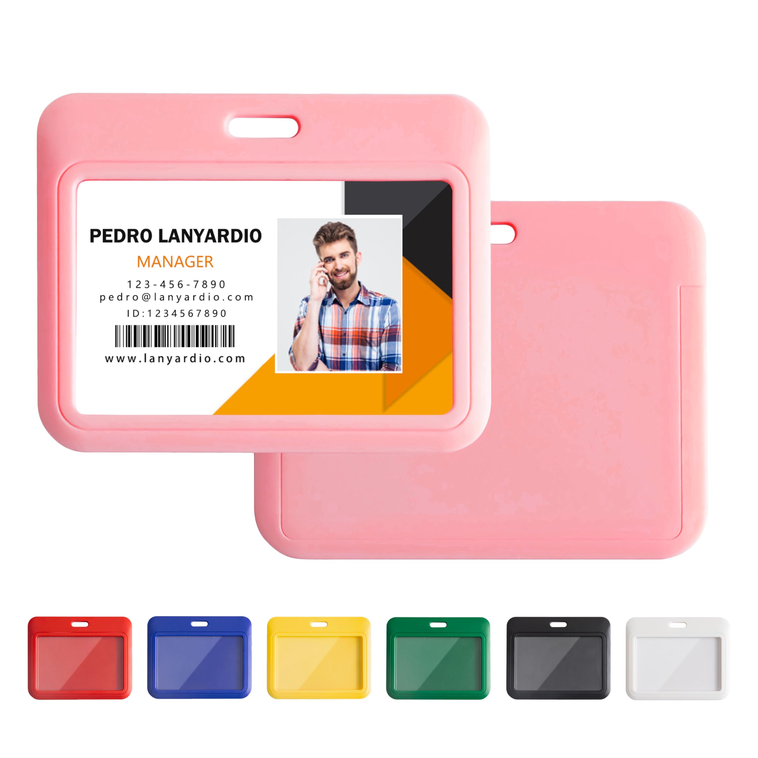 Photo 1 of Lanyardio 3 Pack Sliding Horizontal ID Badge Holder Hard Pink Plastic Card Case Protector Pouch with Clear Window for Office School ID Credit Cards and Proximity Key Cards