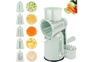Rotary Cheese Grater with Handle: 5-in-1 Cheese Grater Hand Crank, Strong Suction Base for Fruit Vegetables Nuts with Blade S