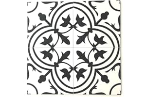 8x8 Flora Black White Porcelain Tile by Squarefeet Depot (10pcs)