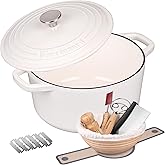 VORRINGARD Enameled Cast Iron Dutch Oven Pot with Lid, for Bread Baking, Round Bread Oven- include Sourdough Bread Baking Supplies Set, 4.5QT, White