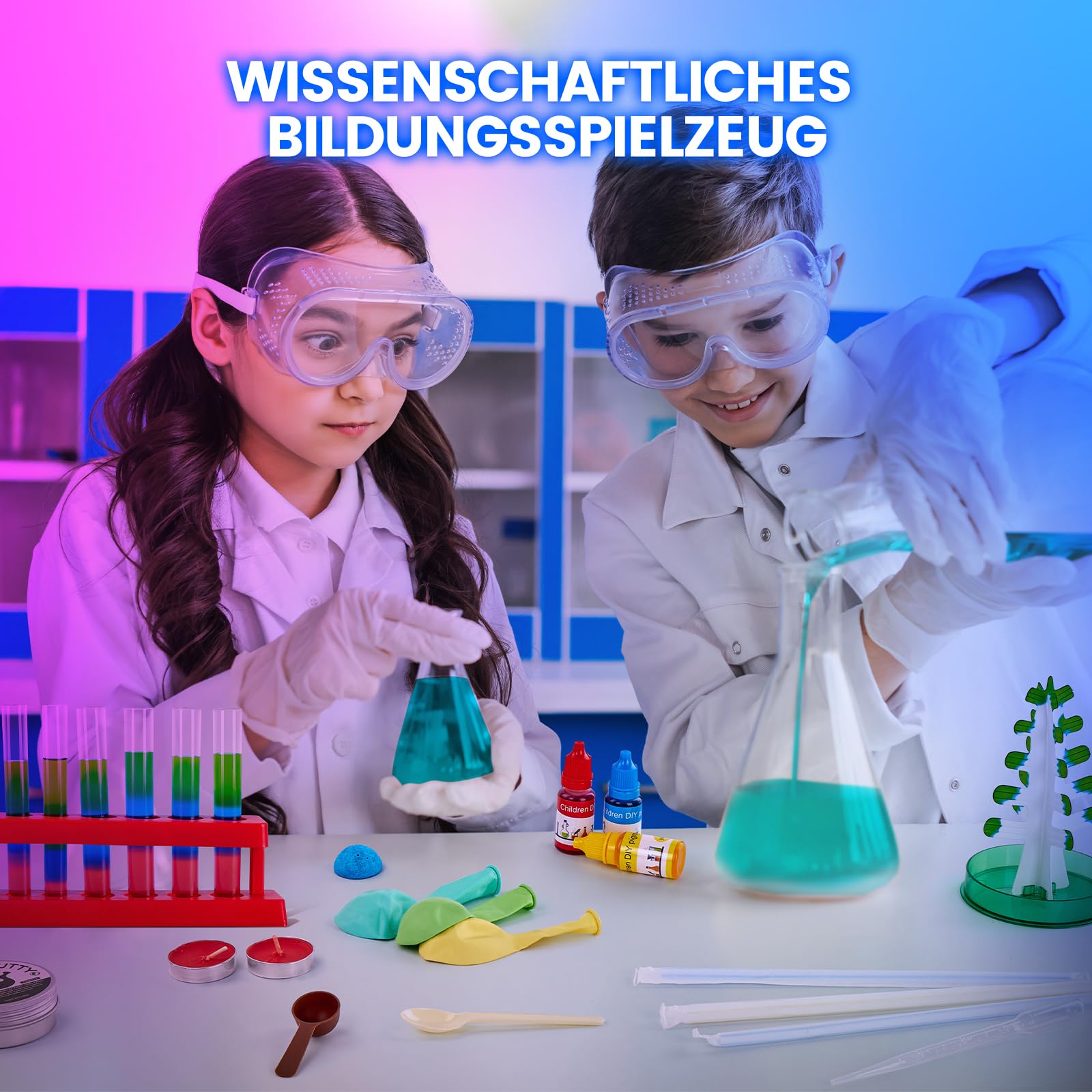Japace 70 Experimente für Kinder, Wissenschaft Experimentierkasten Labor STEM Spielzeug 4-6-8-10-12 Jahre Geschenke für Jungen Mädchen, Chemie-Set, Kristalle Züchten, Vulkan, Gummiball 7