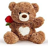 Wanwu World Valentines Rose Teddy Bear Stuffed Animals Soft Plush Toy Teddy Bear with Rose for Mom Thanksgiving Day Birthday Wedding Gift for Girlfriend Kids, 10", Brown