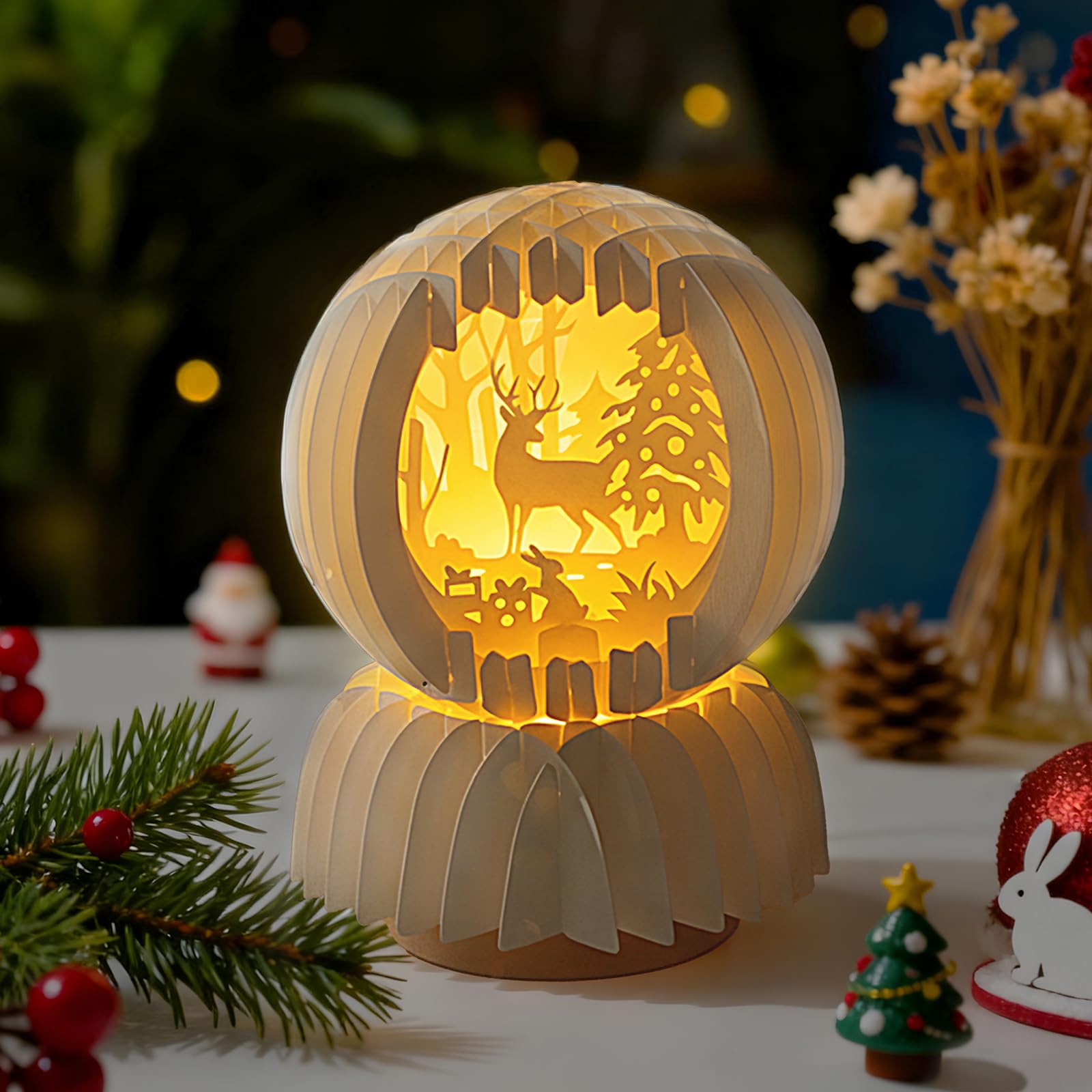 Photo 1 of +3 PACK+++Glooglitter Lighted Christmas Scene Tabletop Decor, Light up Winter Forest with Deer Christmas Tabletop Decoration with LED for Mantel, Indoor, New Year, Gifts for Mom, Sister, Teacher, Family