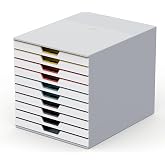 Durable, Varicolor Drawer Organizer, 10 Color Coded Drawers, White | Desktop Drawer Set, Draws with Removable Labels, Letter to Folio Size Files, Perfect for Storing Documents and Paper Work