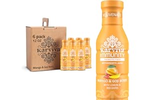 KARVIVA Rejuvenate Immunity Organic Juice, Ancient Beauty Tonic, Mango & Goji Berry, Natural Electrolytes & Antioxidants, Low Sugar, Low Carlories, 12 fl oz Bottles (6 Pack)