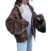 utcoco Women's Faux Leather Motorcycle Jacket Oversized Zip Up Winter Coat Outerwear 2025 Fall Fashion Clothes