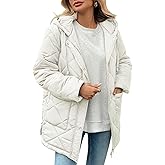 HOTIAN Womens Quilted Puffer Jackets Hooded Long Sleeve Full Zipper Casual Winter Lightweight Diamond Coats with Pockets