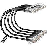 CableGeeker Cat 6A Slim Ethernet Patch Cables, 1 ft, 5-Pack, Black | 10Gbps/550MHz, 28AWG OFC Pure Copper, RJ45 Gold-Plated, Matte Snagless Boots, PoE for Patch Panels