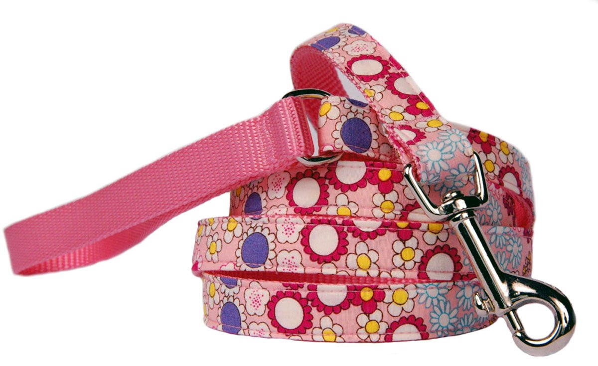 Pink dog leash Retro pink floral print cotton 100