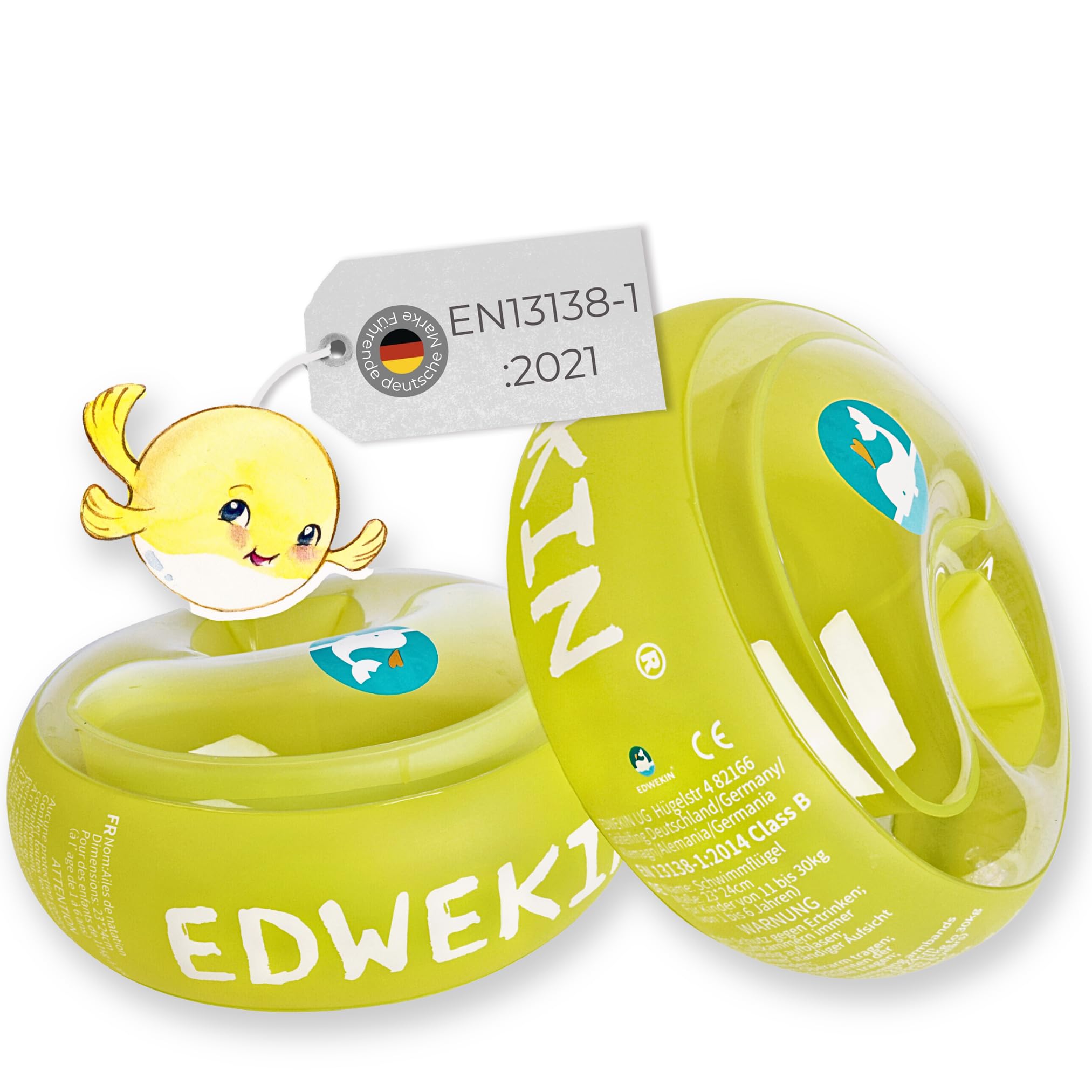 EDWEKIN® Goldi Premium Schwimmflügel | TÜV & GS-geprüft ✓ | Für Kinder 1–6 Jahre | Extragroße Luftkammern, BPA-frei, transparentes Design | Führende Schwimmhilfe für Babys und Kleinkinder