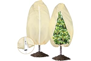 AIERDEN Plant Covers Freeze Protection,2Pcs 71X 47 Inches 2.82oz/yd² Thicken Frost Blankets for Outdoor Plants, Plant Cover with Zipper and Drawstring.Tree Frost Cloth Cover, Anti-Freeze Protection for Trees