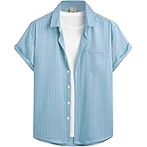 Hardaddy Men's Casual Striped Shirts Button Down Short Sleeve Blouse Summer Hawaiian Shirt