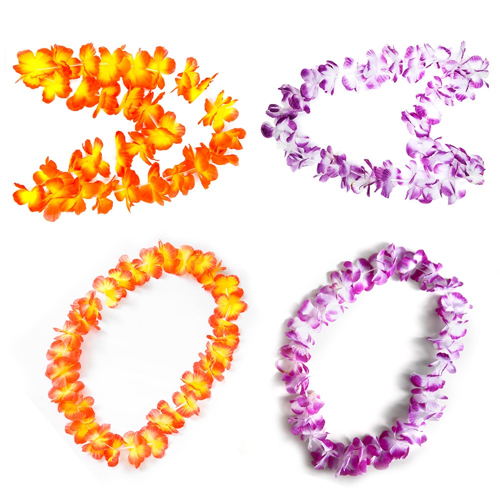 WeeCosy 12 Counts Tropical Hawaiian Leis and Necklace Luau Flower Party Favors(One Dozen)