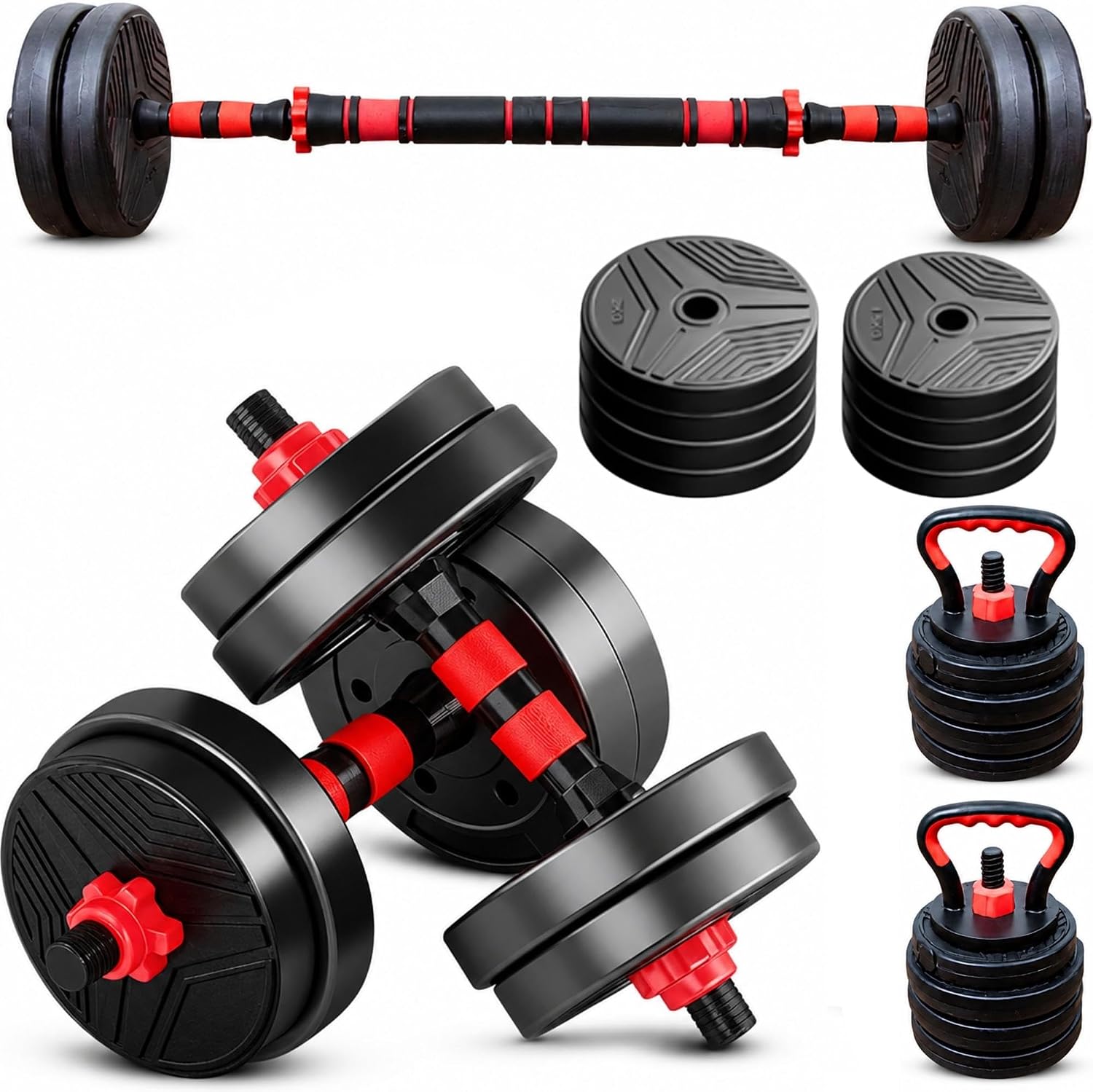 Kit Halter 15kg Ajustáveis Halteres Anilhas e Barras Musculação Treino Completo Academia em Casa