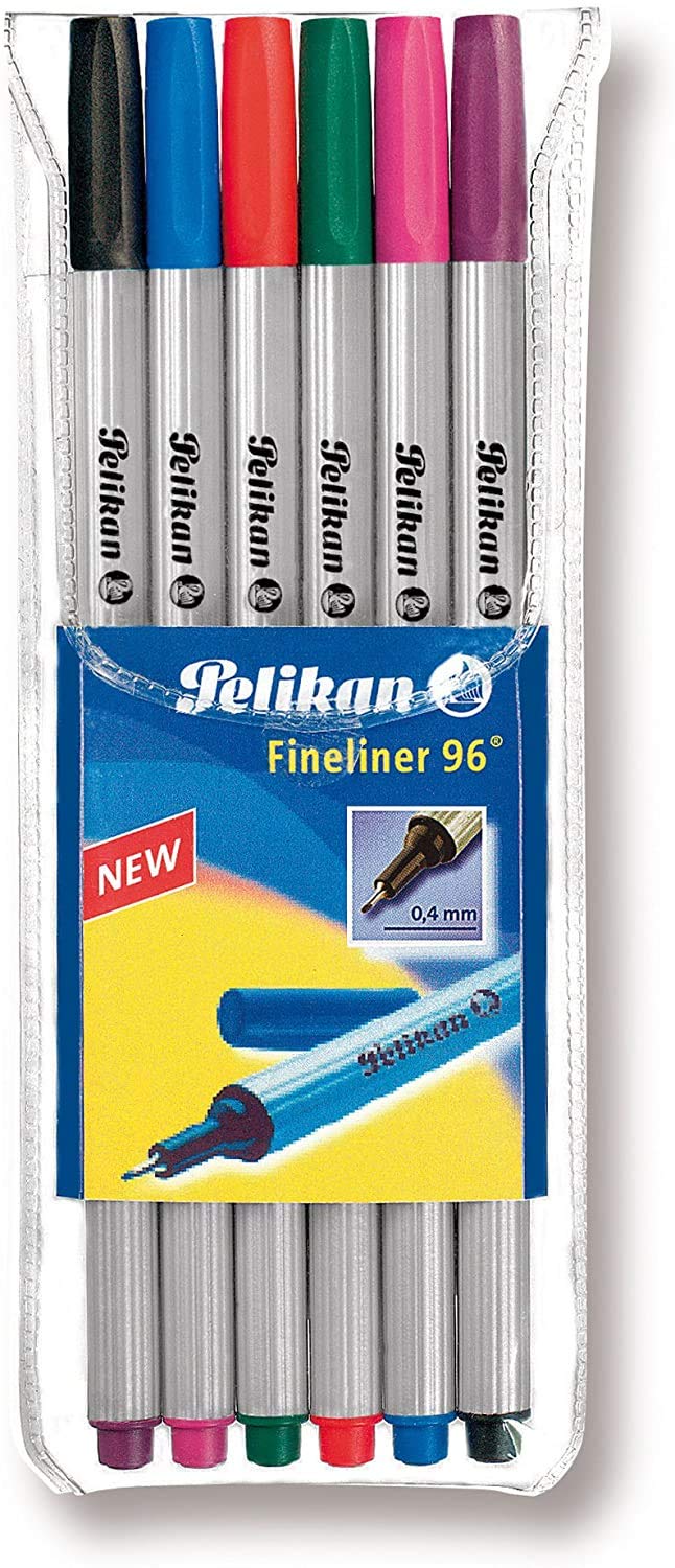 Pelikan 940650 Fineliner 96, Pack of 6, 6 Colours, Case