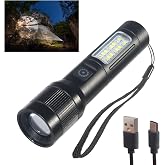 LoyaGour Rechargeable Flashlight High Lumens with USB Cable,Small Pocket Bright Led Tactical Flashlights Powerful with 7 Modes &amp; Waterproof,Emergency Handheld Flash Light for Home and Camping
