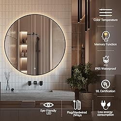 Niccy 40" LED Backlit Round Mirror for