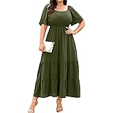 RWJ Women's 2026 Plus Size Summer Dress Short Sleeve Smocked Boho Wedding Guest Beach Vacation Floral Maxi Dresses