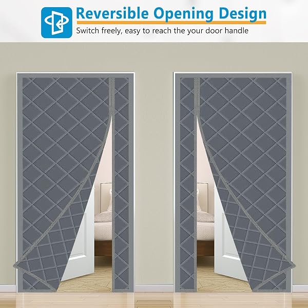 MAGNETIC THERMAL INSULATED DOOR CURTAIN, 28 X 80 INCH WINTER DOOR COVER CURTAIN SIZE 32 X 82 WATERPROOF THICK INSULATION BLANKET, SIDE OPENING, GRAY