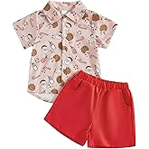 COORALLY Baby Boy Christmas Outfits Button-up Short Sleeve Shirt Top Plain Shorts Set Toddler Christmas Baby Clothes