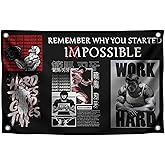 3x5 Feet Motivational Gym Polyester Flag "Remember Why You Started" with Four Brass Grommets - Schwarzenegger Banner for Gym - Work Hard Wall Decoration - Inspirational Quotes Sayings for Living Room