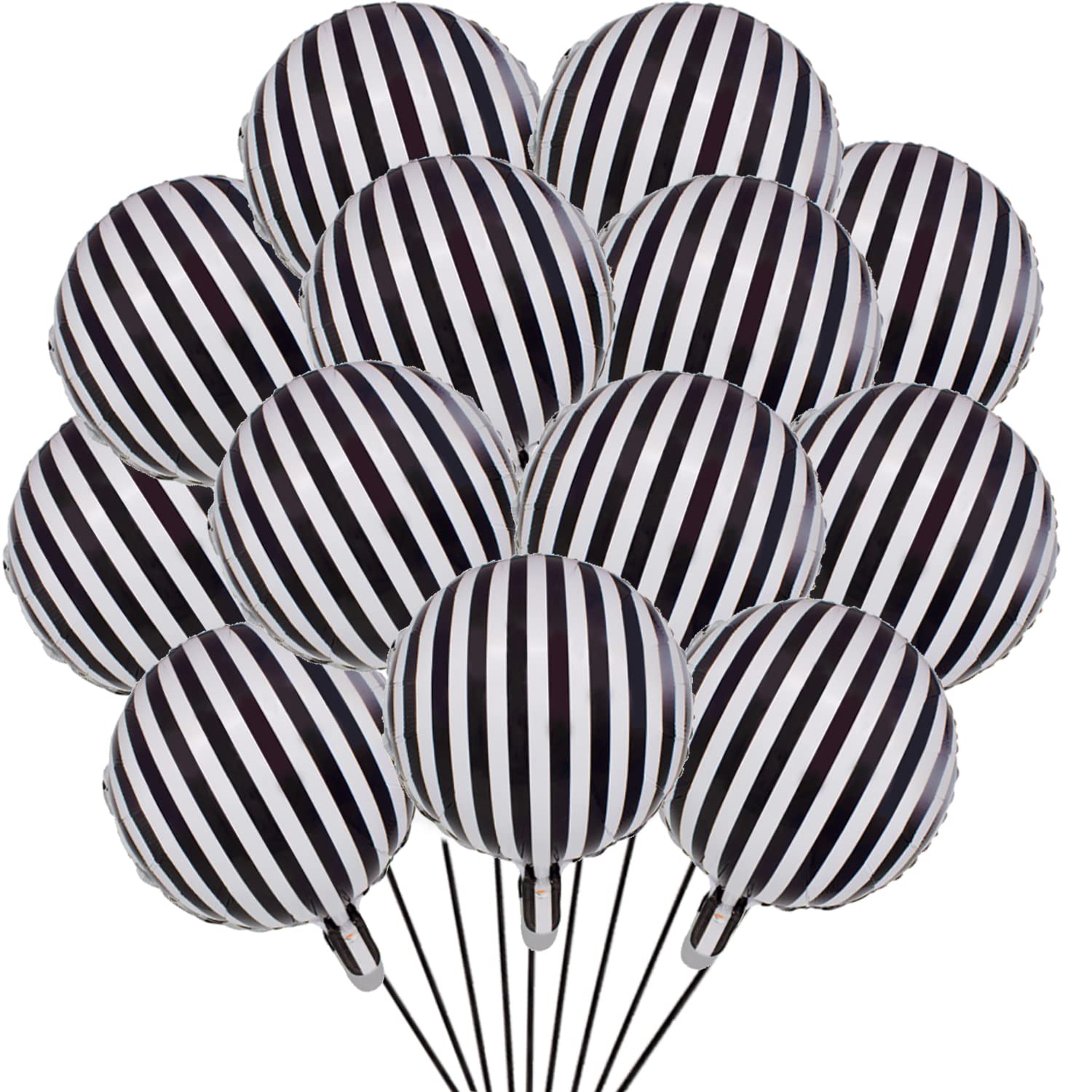 Finypa 20 Black and White Striped Foil Balloons, 20 Count, Round, Metallic Finish, Party Balloons for Boys, Birthday, Baby Shower, Children