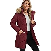 Funlingo Women's Winter Puffer Coat with Removable Hood Double Zipper Thickened Long Parka Jacket with Elastic Waistband