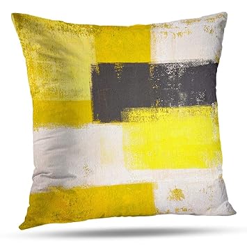 Amazon Com Alricc Yellow And Grey Abstract Art Modern Pillow