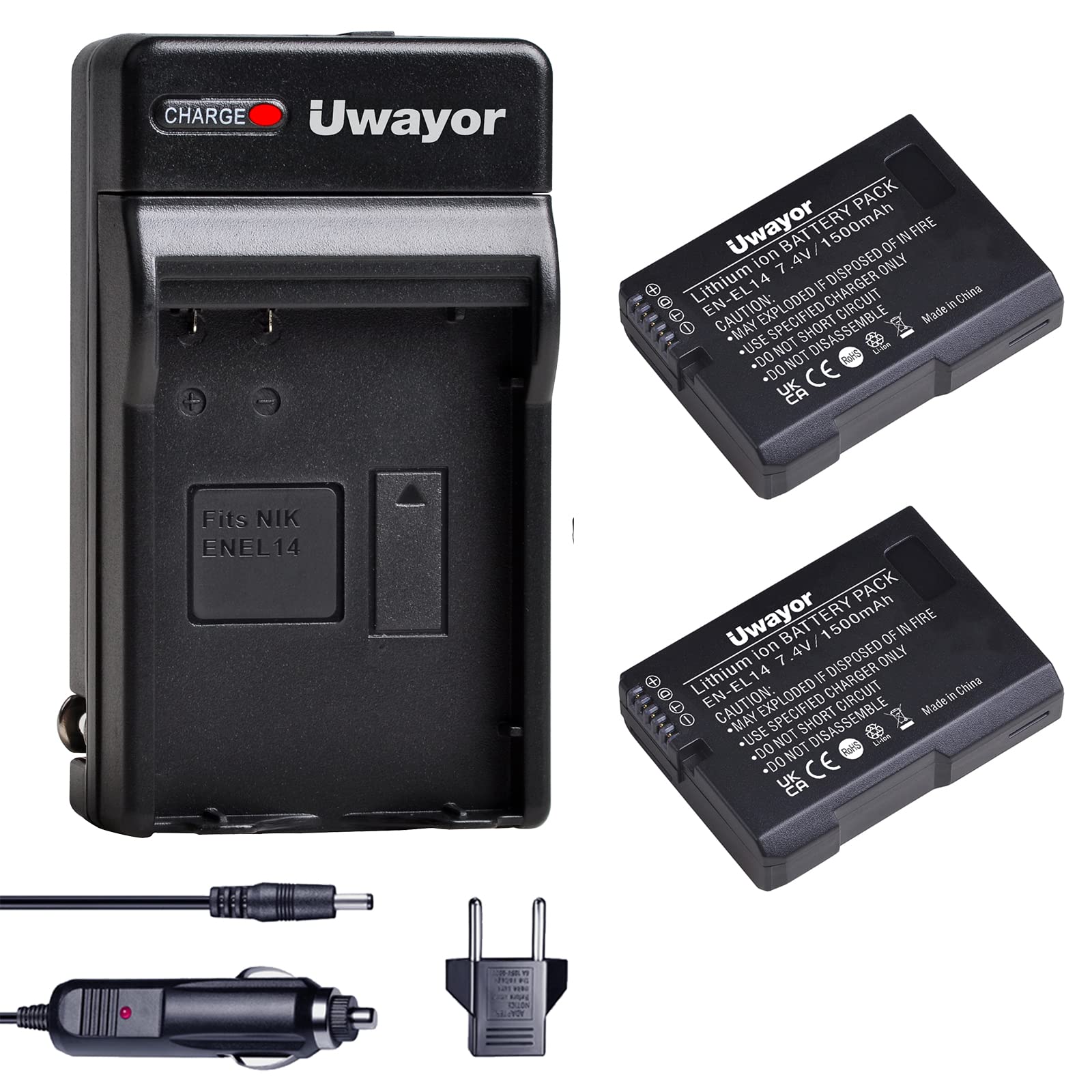 Uwayor EN-EL14 EN-EL14A Battery and Charger Set for
